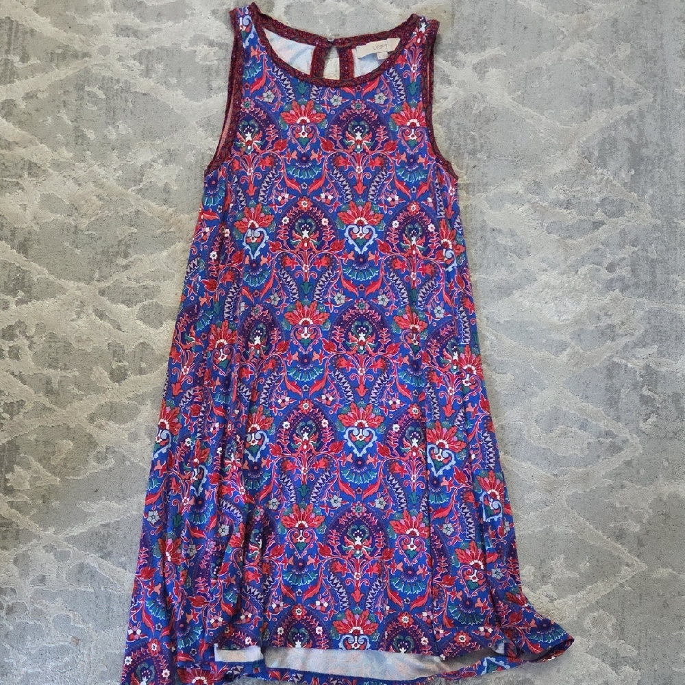 LOFT Red and Blue Floral Dress